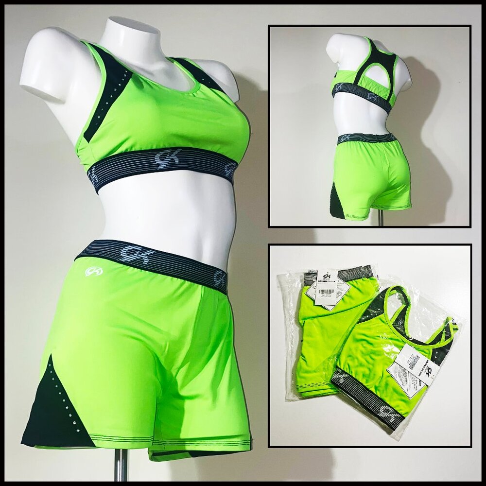 NEW "GK SPORTWEAR" XXL NEON GREEN EXERCISE OUTFIT - SPORTS BRA & SHORTS